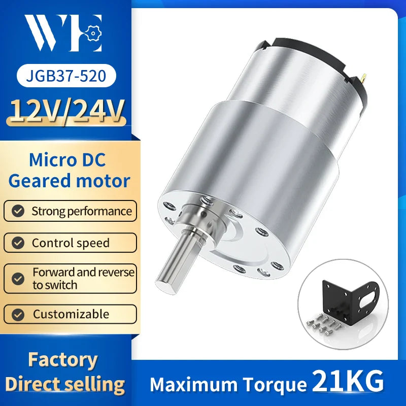 JGB37-520 High Torque Metal Gear Reducer Motor | Adjustable Speed & Direction