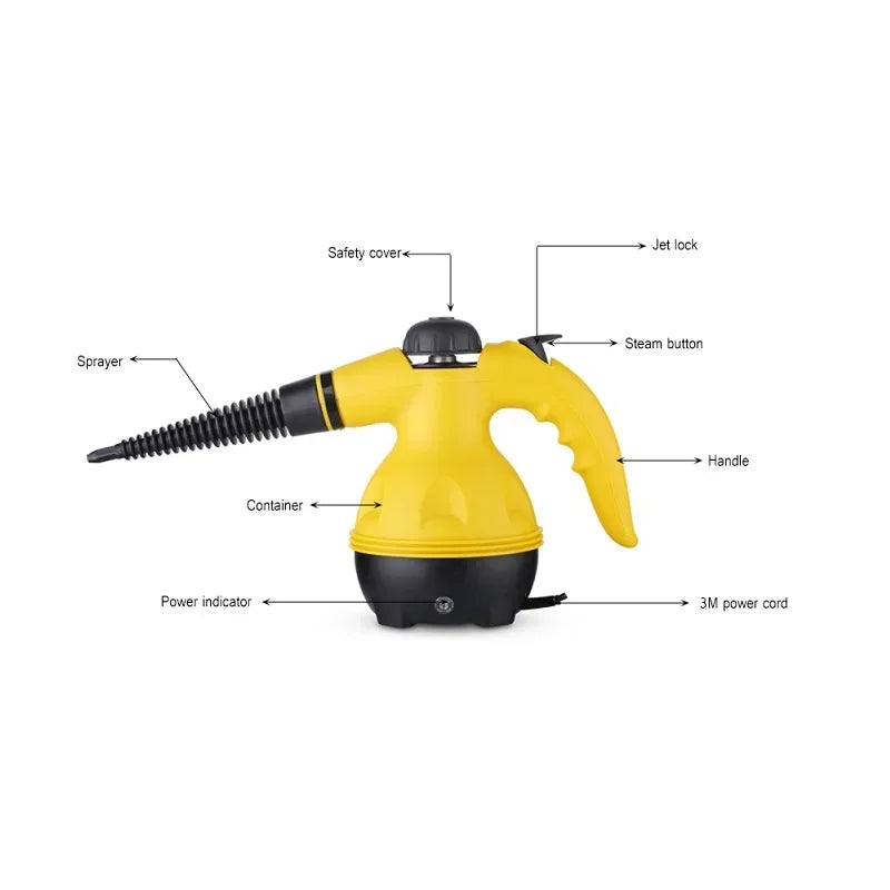 High Temperature Multi Purpose Steam Cleaner with 9 Accessories for Carpets, Curtains, and Car Seats