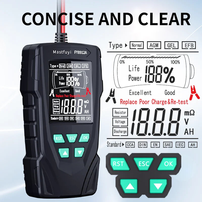 Advanced Car Battery Tester 12/24V - FY8912A Analyzer | Mastfuyi