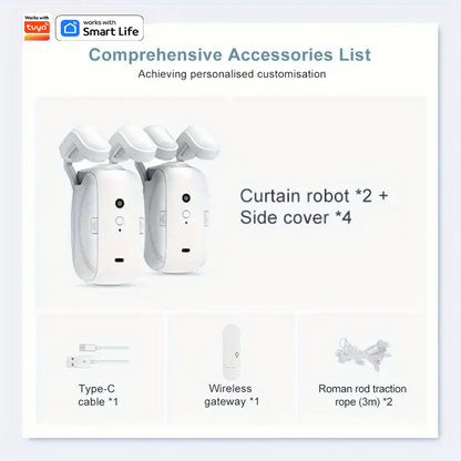 1/2pcs Smart WiFi Curtain Robot with Wi-Fi Gateway, APP Remote Control,  Automatic Opening Hand Pull Start，Compatible with Alexa