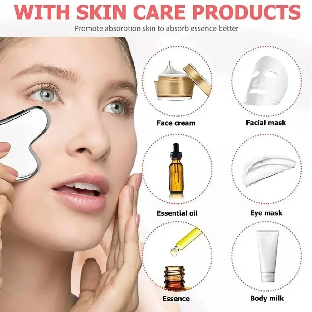 Ice Face Roller & Gua Sha Board Set - Facial Massage & Lifting Tools