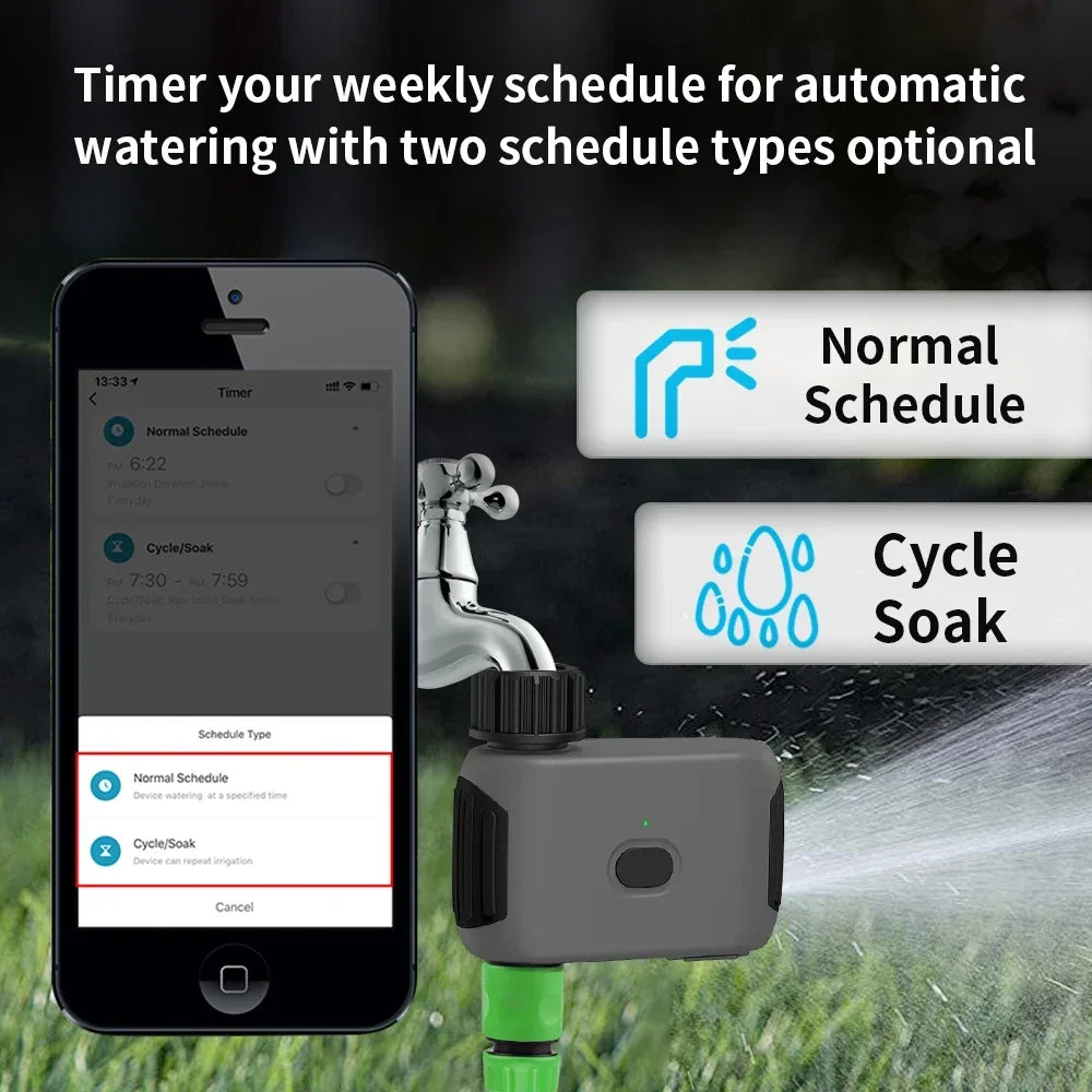 Smart Tuya Bluetooth Garden Water Timer - Alexa Compatible, Rain Delay, Automatic Irrigation