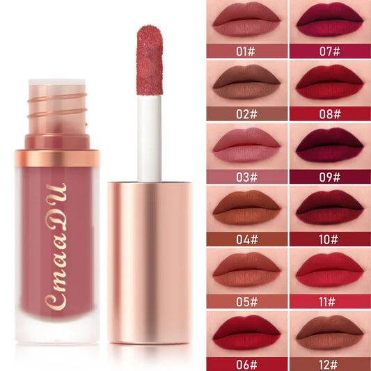 12 Color Long Lasting Velvet Matte Lip Gloss | Waterproof & Nonstick