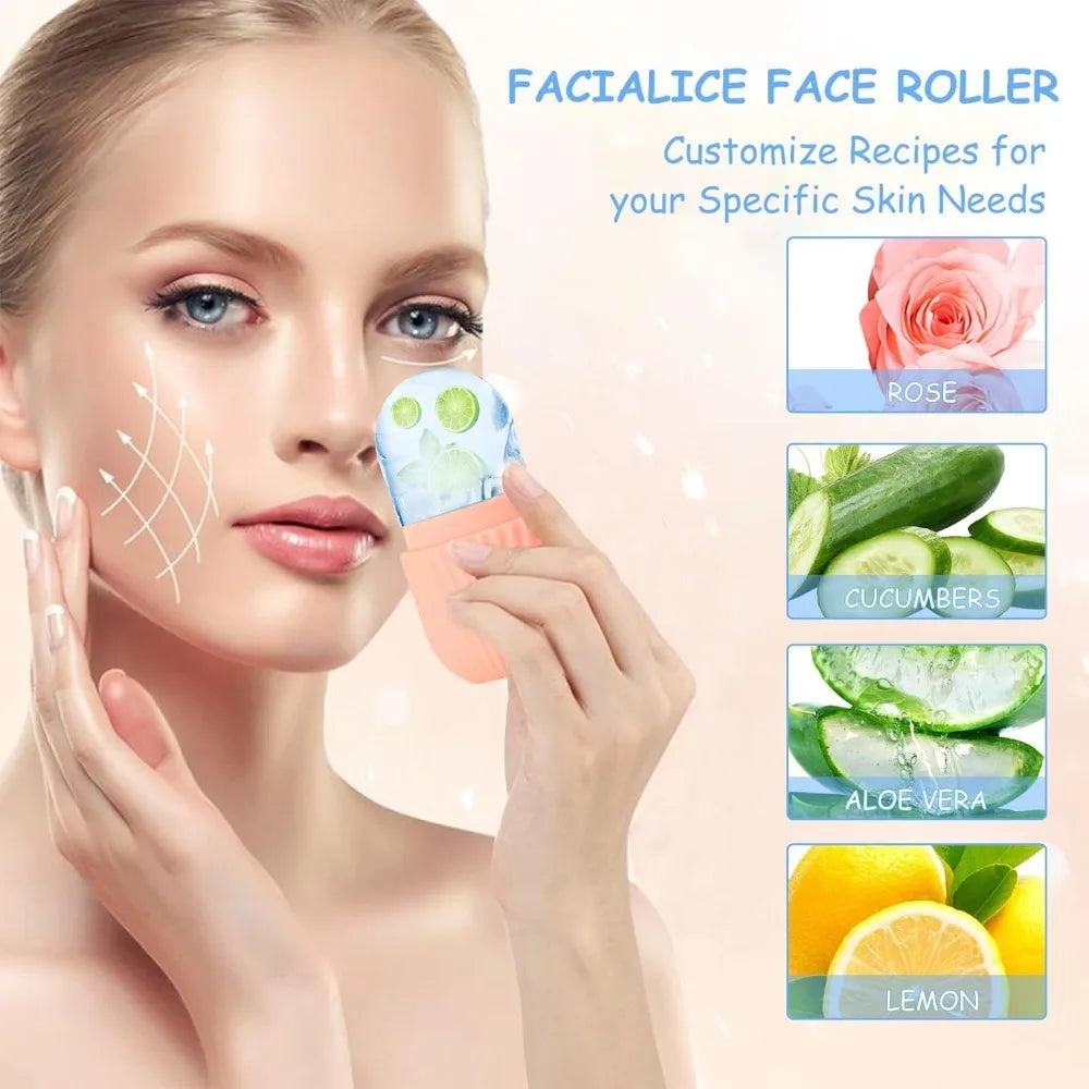 Ice Face Roller & Gua Sha Board Set - Facial Massage & Lifting Tools