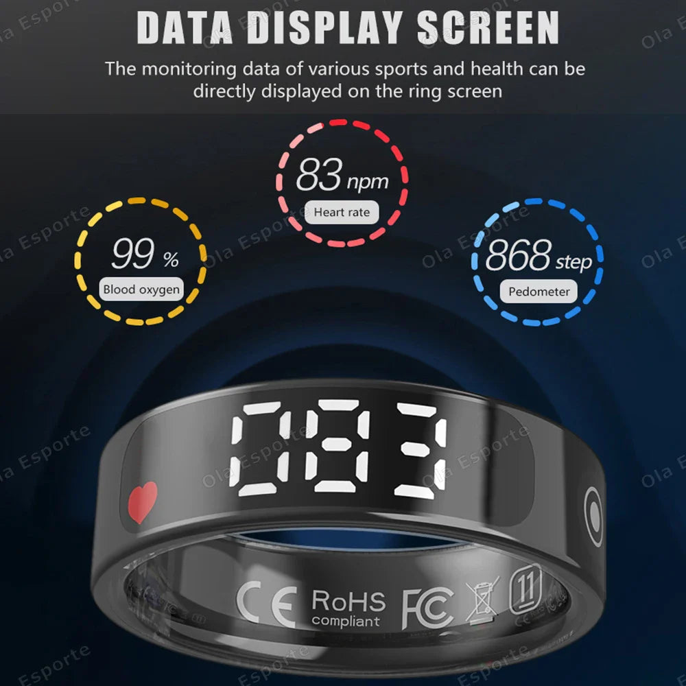Smart Ring with Display, Health Monitor & Waterproof Features for Xiaomi & Samsung