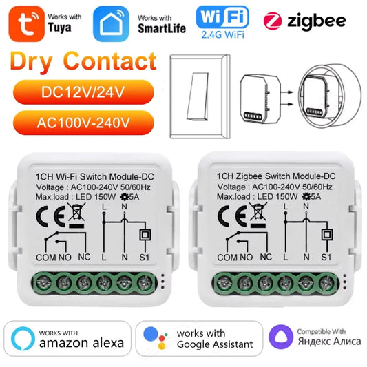 Tuya ZigBee WiFi Smart Switch Module - Dry Contact, Alexa & Google Compatible