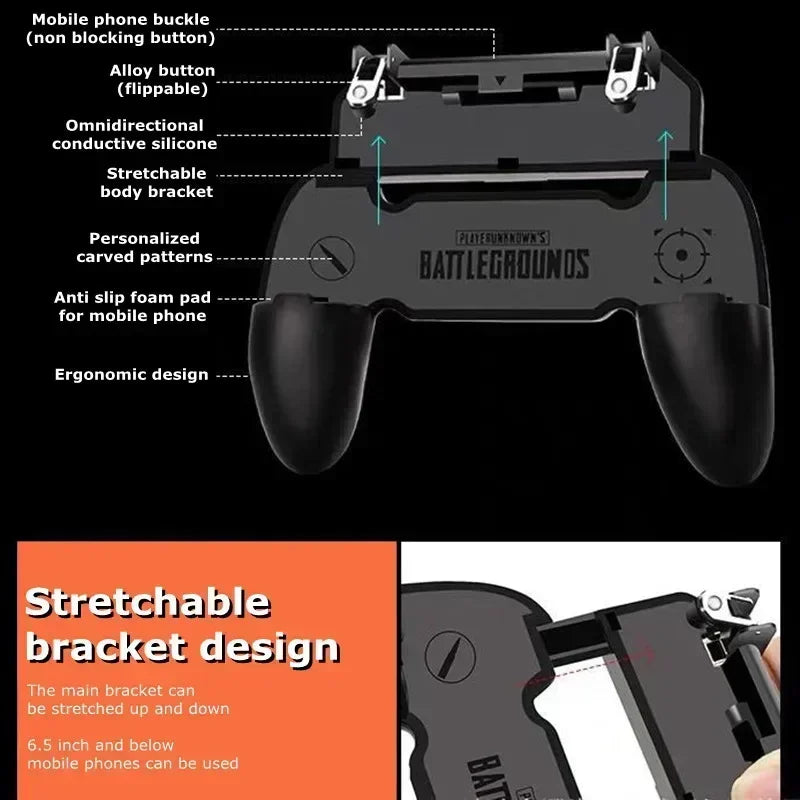 Mobile Phone Gaming Controller W10 for PUBG - Universal Gamepad for iPhone & Android