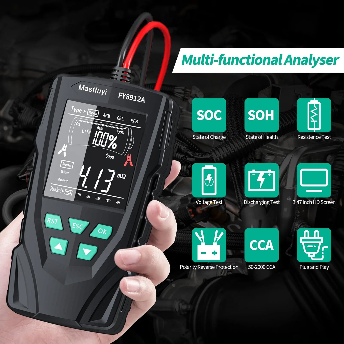 Advanced Car Battery Tester 12/24V - FY8912A Analyzer | Mastfuyi