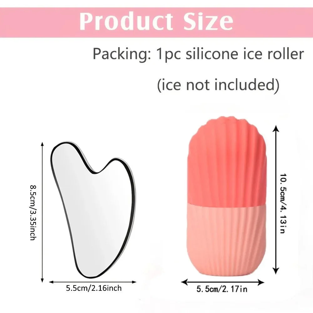 Ice Face Roller & Gua Sha Board Set - Facial Massage & Lifting Tools