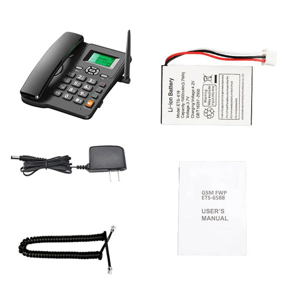 Cordless Phone with Dual SIM 2G, GSM Support, Antenna, Radio, Alarm