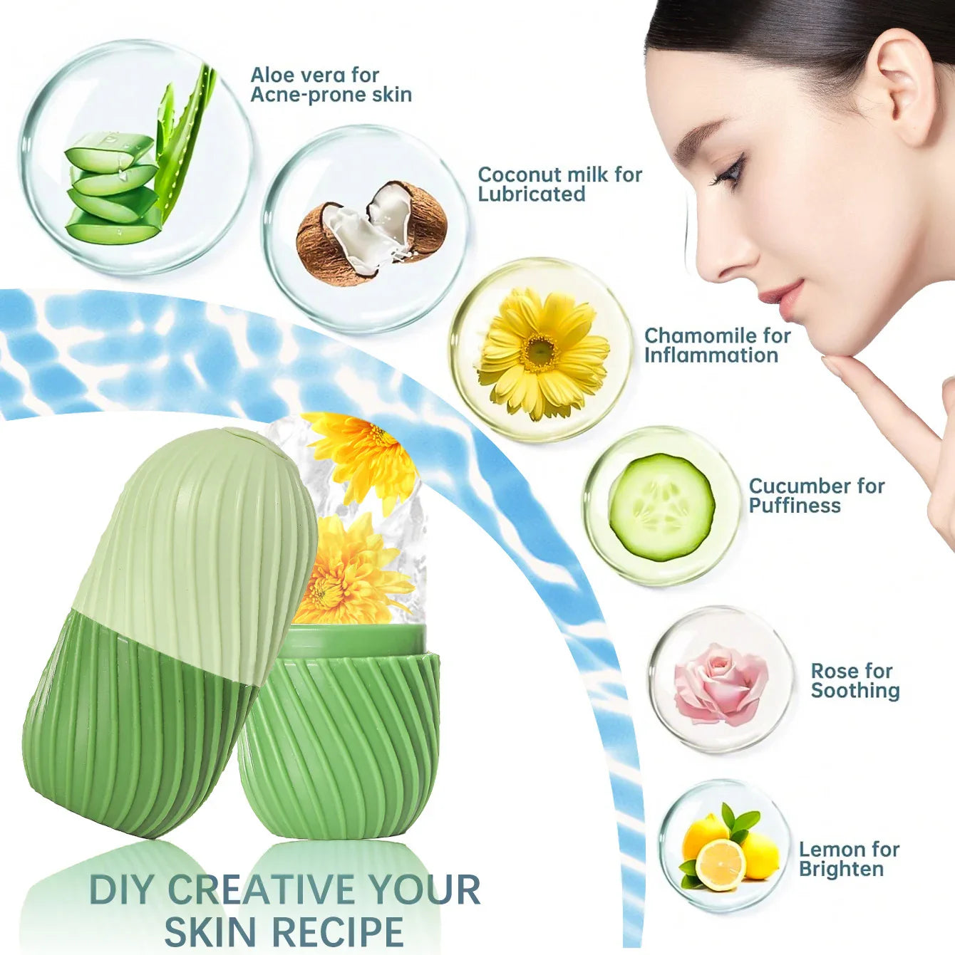 Ice Face Roller Beauty Massage Silicone Mold for Eye Puffiness & Pore Reduction