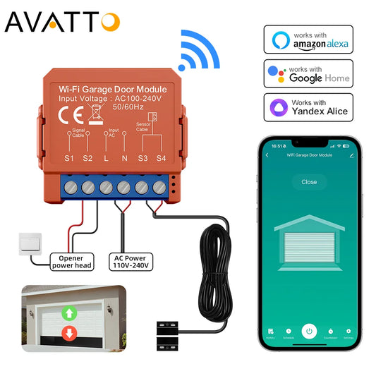 AVATTO Tuya WiFi Garage Door Opener - Smart Remote & Voice Control