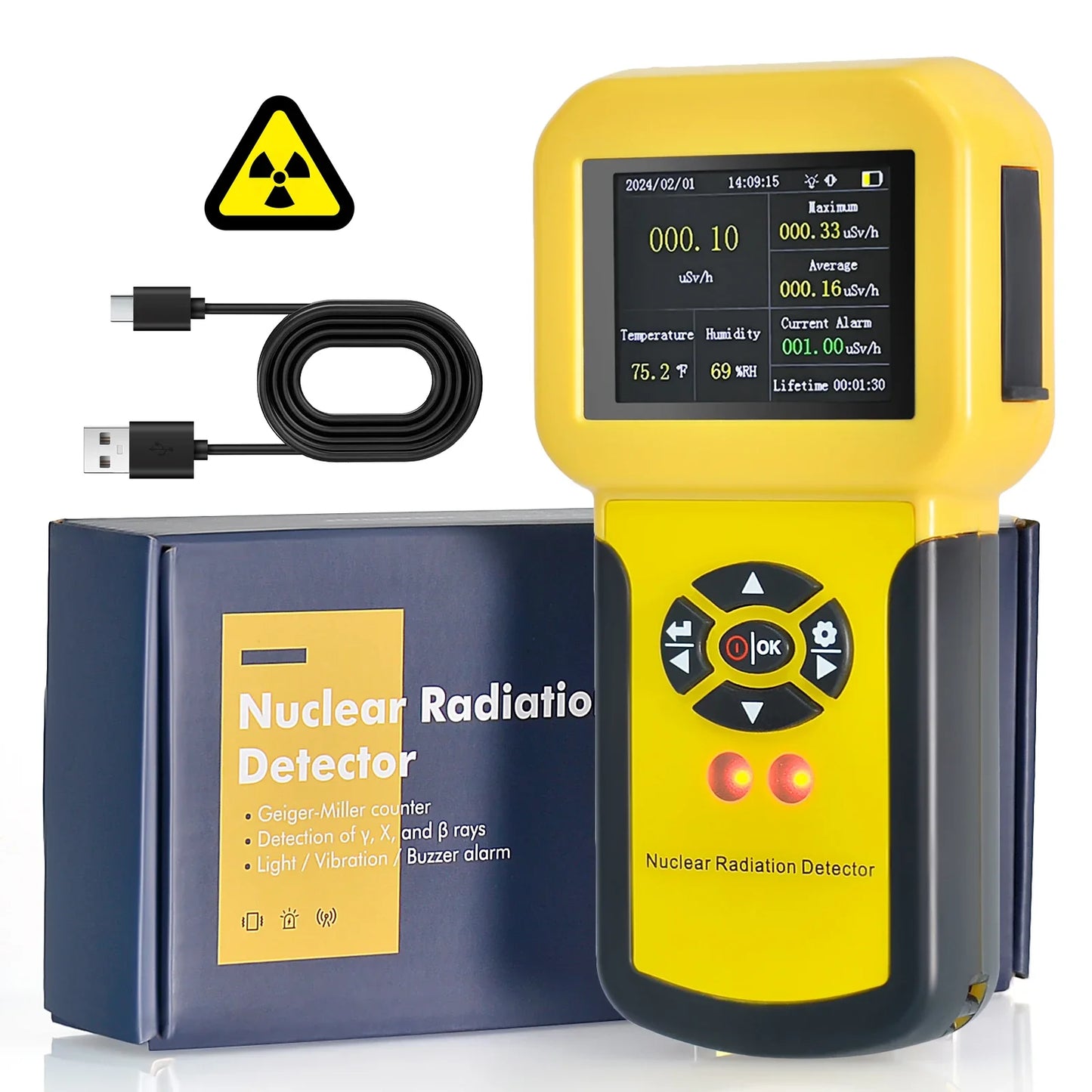 Geiger Counter Nuclear Radiation Detector | Personal Dosimeter with Alarm for B, X-Ray, Gamma