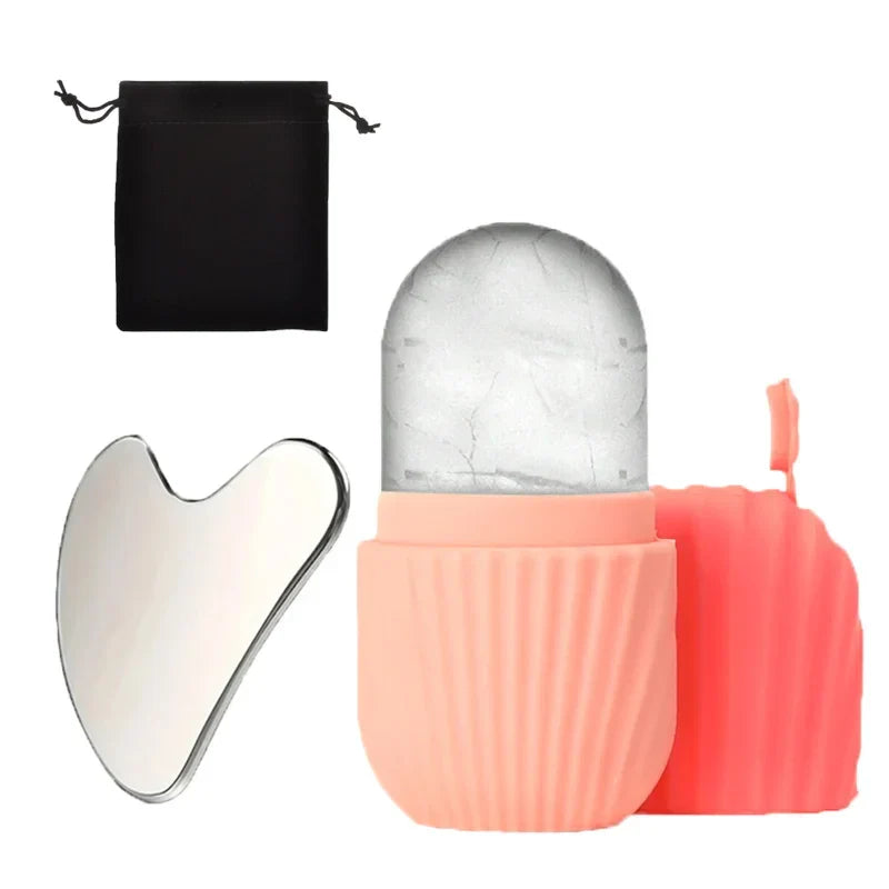 Ice Face Roller & Gua Sha Board Set - Facial Massage & Lifting Tools