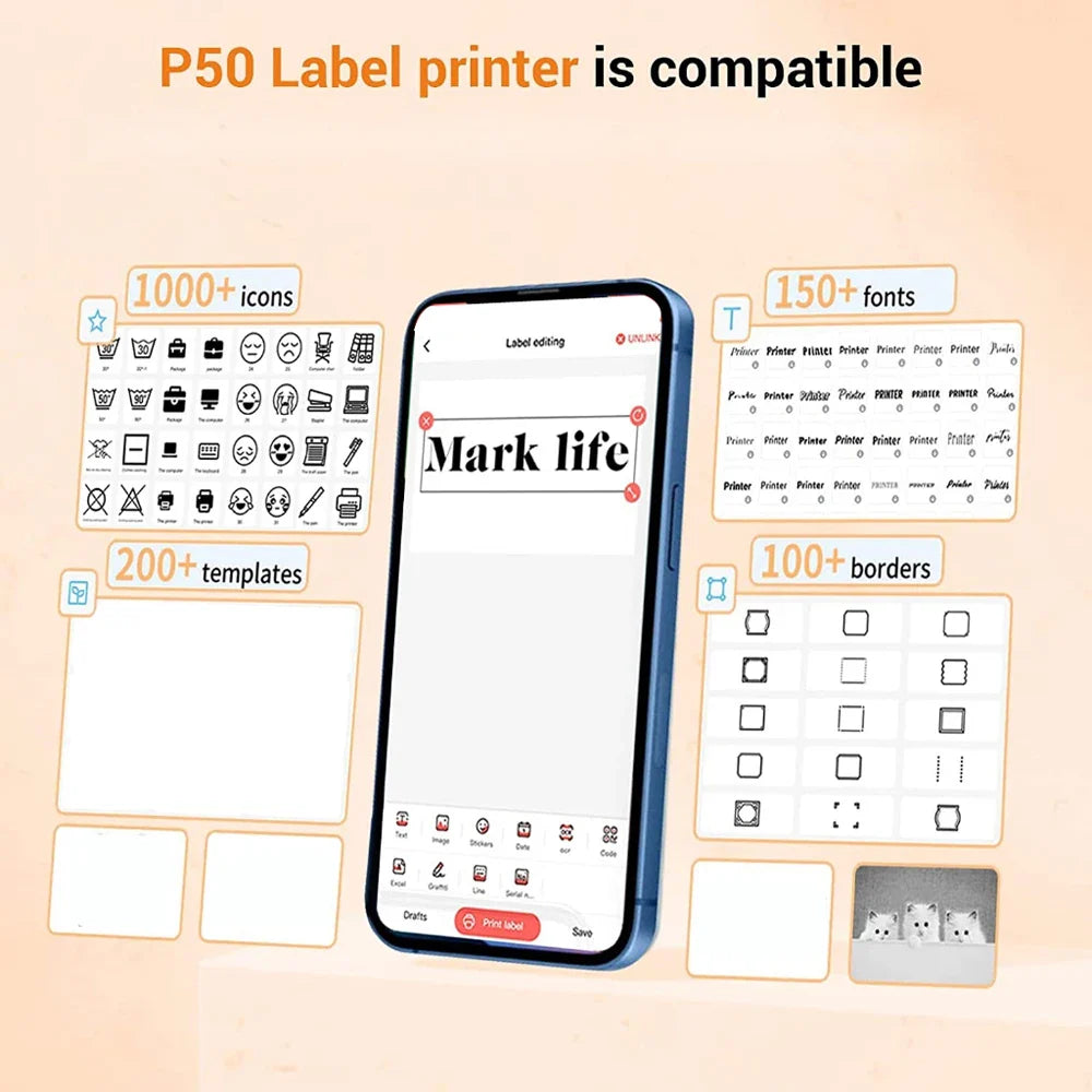 Marklife Mini Bluetooth Thermal Label Printer - Compact & Portable Ink-Free Sticker Maker