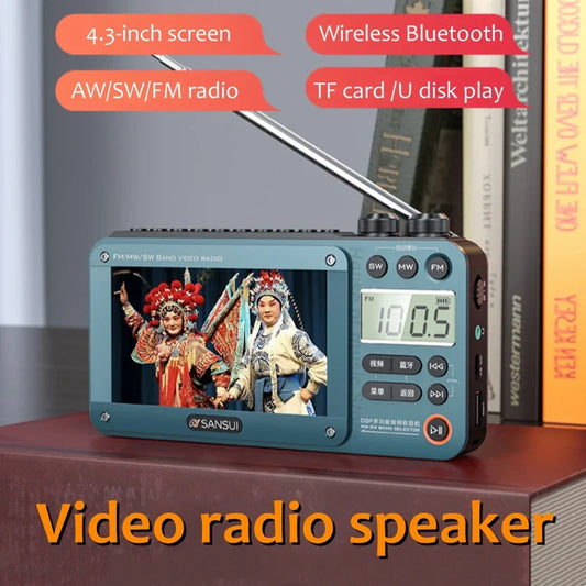 SANSUI F50 Portable Bluetooth Speaker with FM/MW/SW Radio and HD Video Player