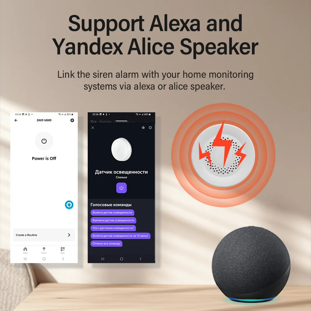 Tuya WiFi Siren Alarm - Smart Home Security 100dB Speaker, Alexa & Tuya Compatible