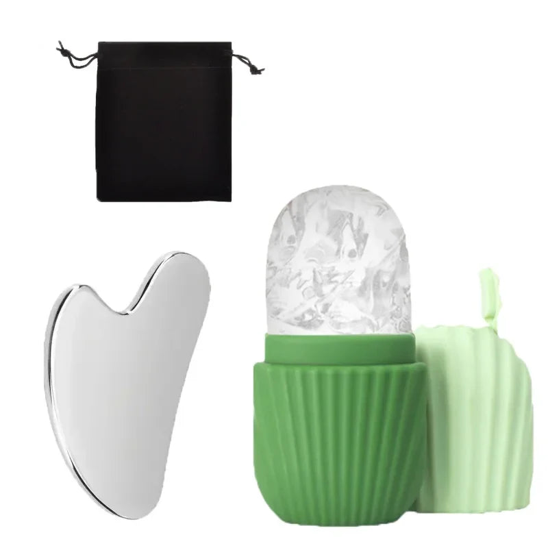 Ice Face Roller & Gua Sha Board Set - Facial Massage & Lifting Tools