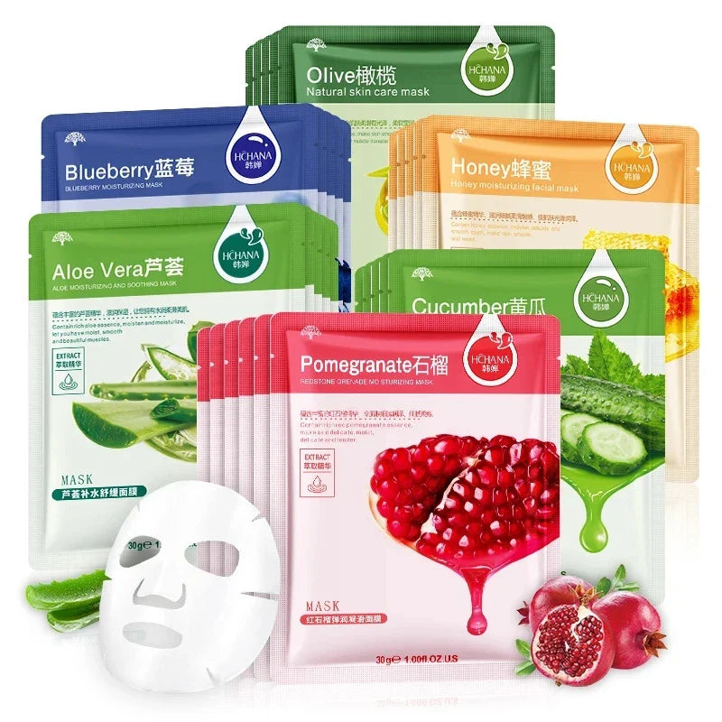 30pcs Natural Plant Facial Masks - Moisturizing, Oil Control & Anti-Aging