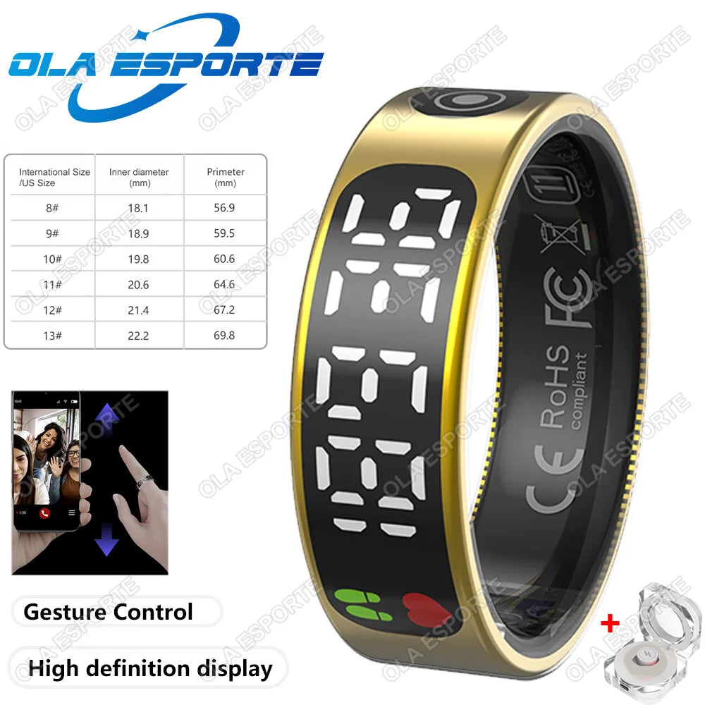 Smart Ring with Display, Health Monitor & Waterproof Features for Xiaomi & Samsung