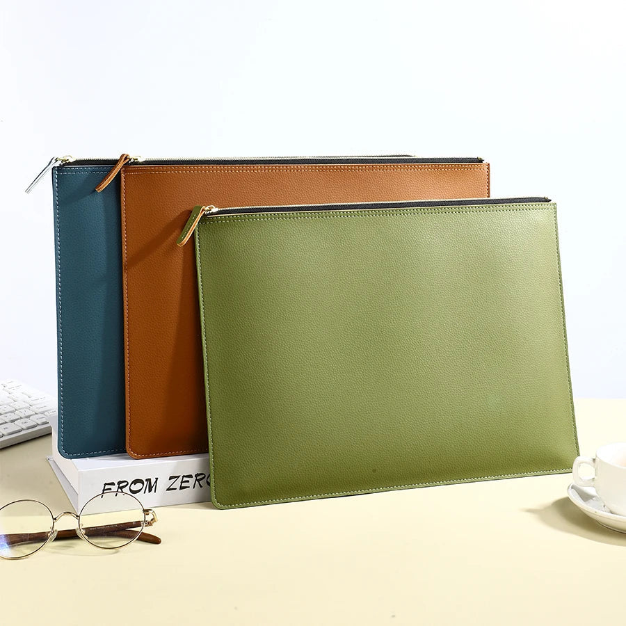 Premium Leather A4 Document Organizer & Business Portfolio with Zipper