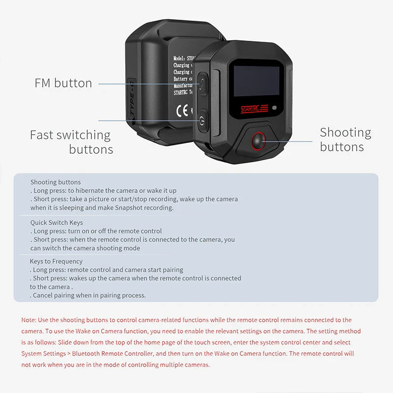 Bluetooth Wireless Remote Control for Insta360 Cameras - X5/X4/X3/ACE PRO 2/GO 3s