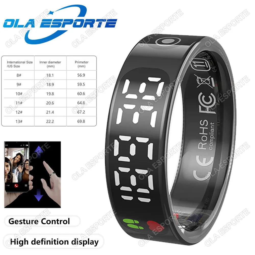 Smart Ring with Display, Health Monitor & Waterproof Features for Xiaomi & Samsung