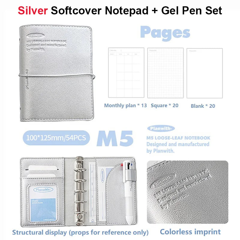 Planwith M5 Binder Notebook Set with Versatile Gel Pens and Flipchart Notepad