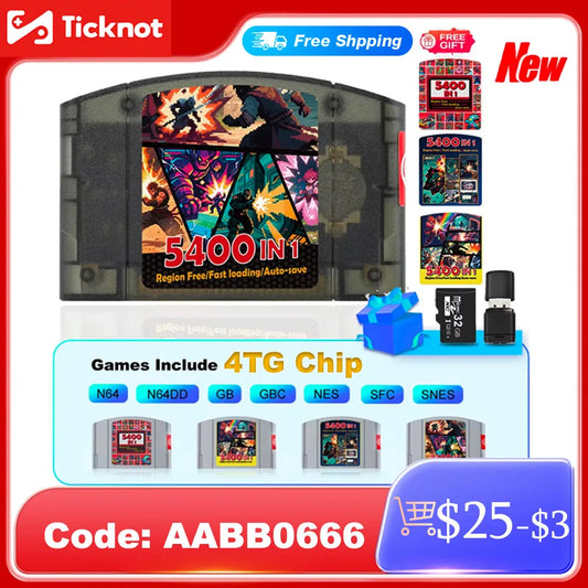 5400-in-1 N64 Game Cart with 32GB TF Card - No Region Lock
