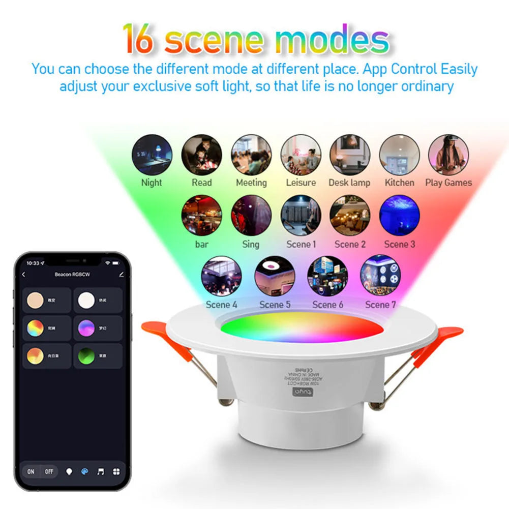 1-10PCS 10W Smart LED Downlight Bluetooth Ceiling Lamp RGB Lamp APP Remote Control Color Changing light for Google Alexa Home