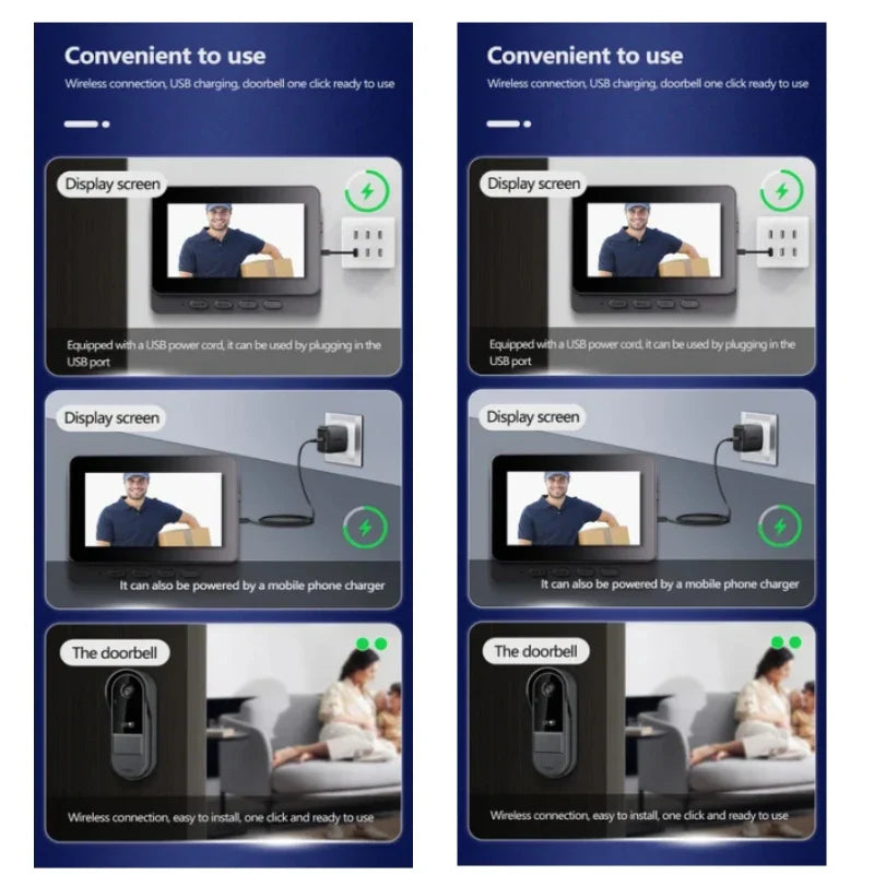 Wireless Intercom Doorbell - HD Night Vision, Waterproof 4.3" IPS Screen, Smart Home Security
