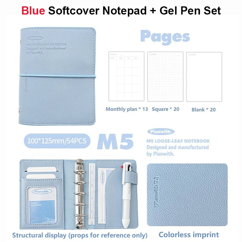 Planwith M5 Binder Notebook Set with Versatile Gel Pens and Flipchart Notepad