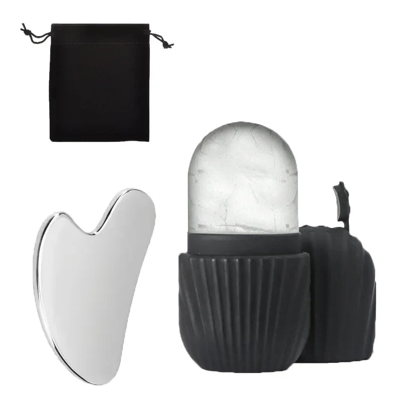 Ice Face Roller & Gua Sha Board Set - Facial Massage & Lifting Tools