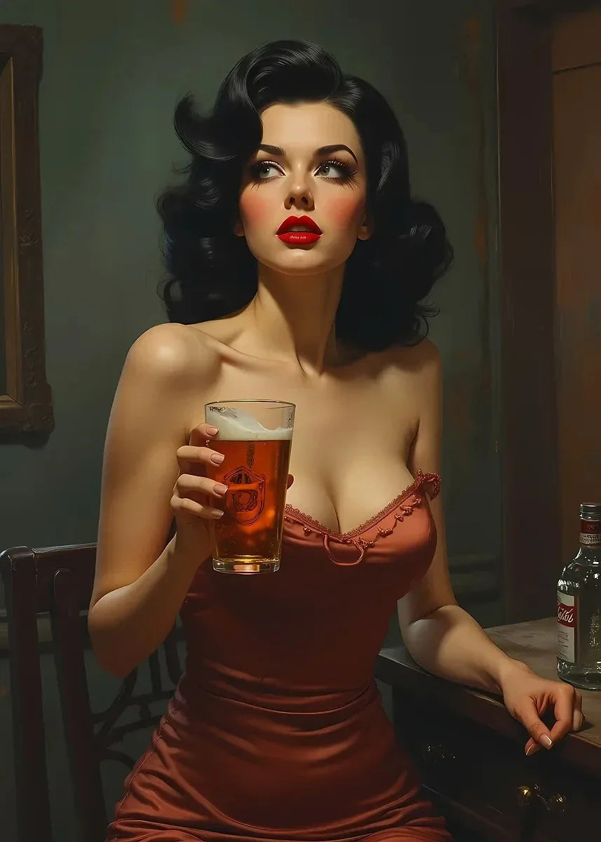 Sexy Woman with Wine Pop Art Canvas Painting | Vintage Wall Decor