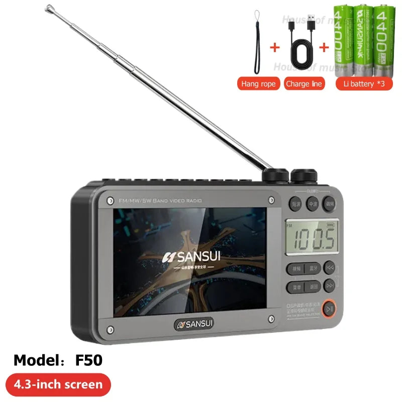 SANSUI F51/F50 Portable FM Radio with Bluetooth, Dual TF Slots & MP4 Player