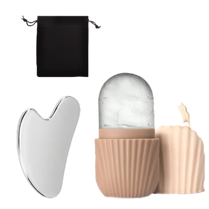 Ice Face Roller & Gua Sha Board Set - Facial Massage & Lifting Tools