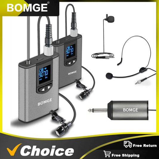 BOMGE Dual Wireless Microphone System with Rechargeable Transmitter & Receiver