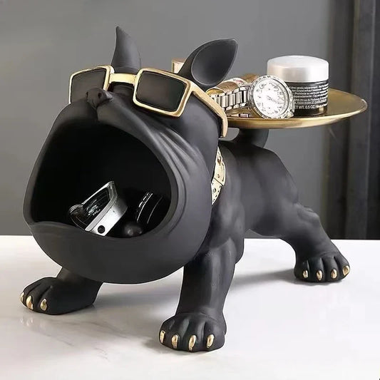 30cm Bulldog Figurine Dog Statue Storage Box - Resin Animal Ornament