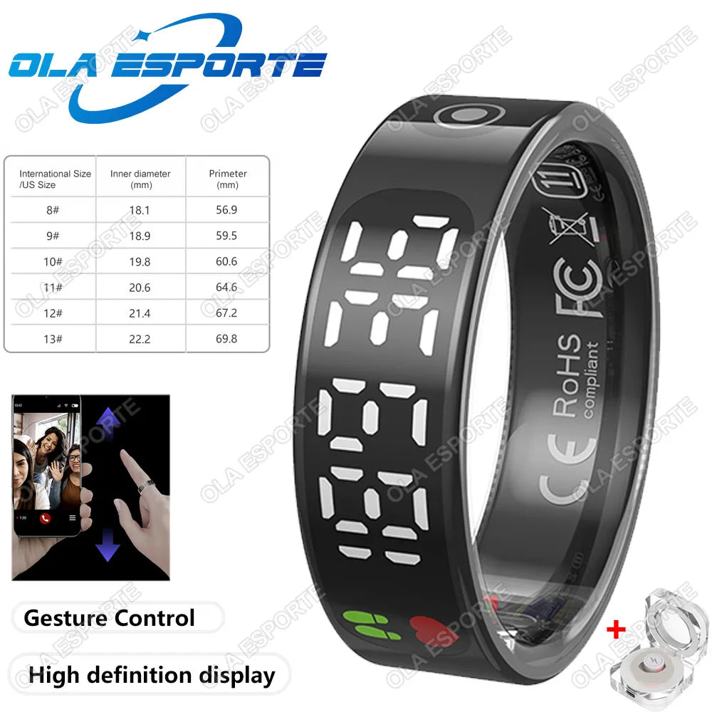 Smart Ring with Display, Health Monitor & Waterproof Features for Xiaomi & Samsung