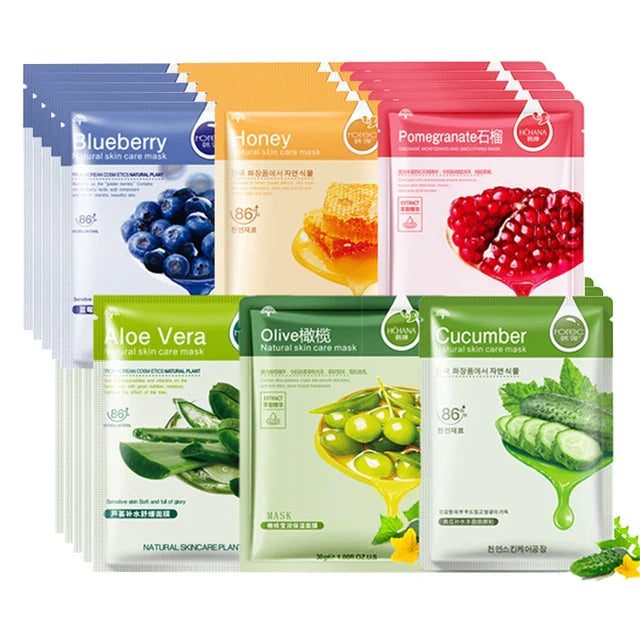 30pcs Natural Plant Facial Masks - Moisturizing, Oil Control & Anti-Aging