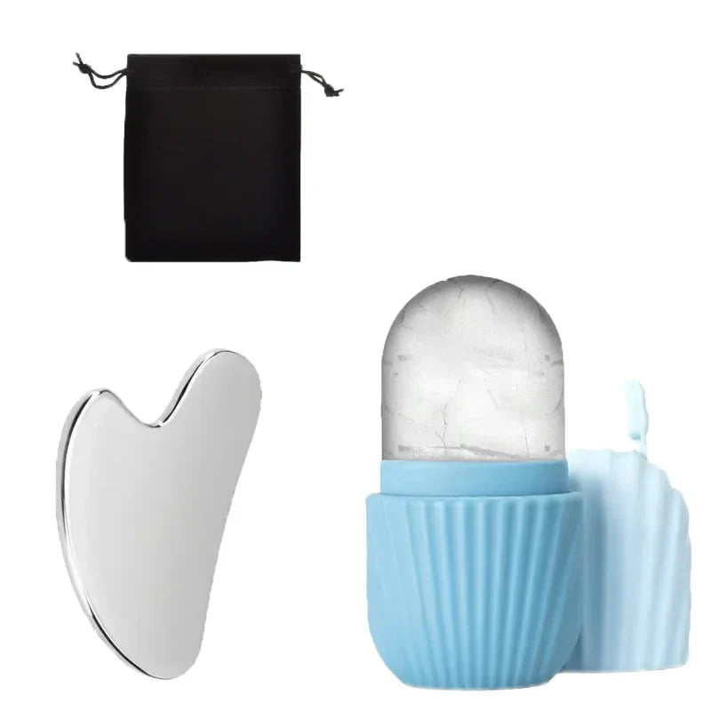 Ice Face Roller & Gua Sha Board Set - Facial Massage & Lifting Tools