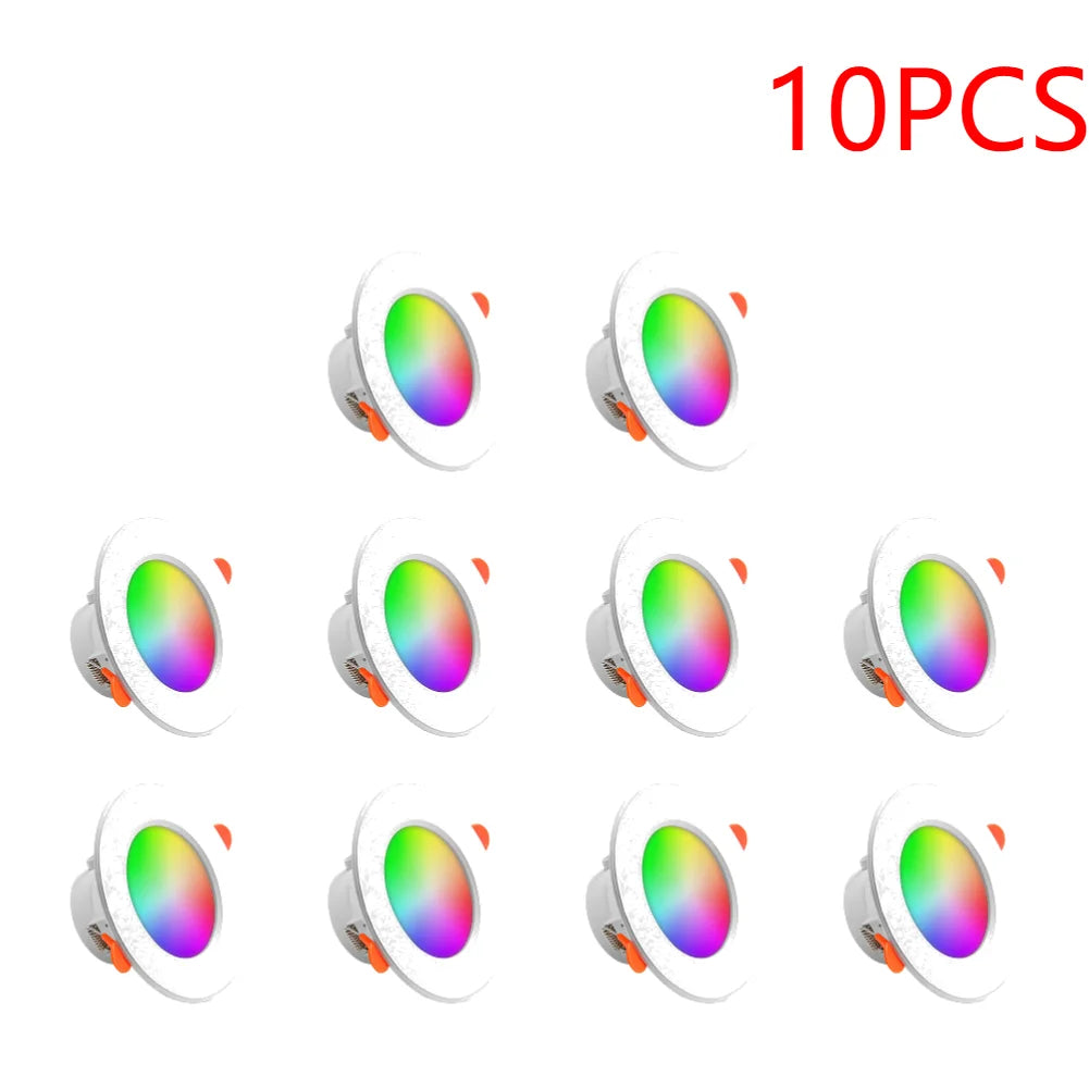 1-10PCS 10W Smart LED Downlight Bluetooth Ceiling Lamp RGB Lamp APP Remote Control Color Changing light for Google Alexa Home