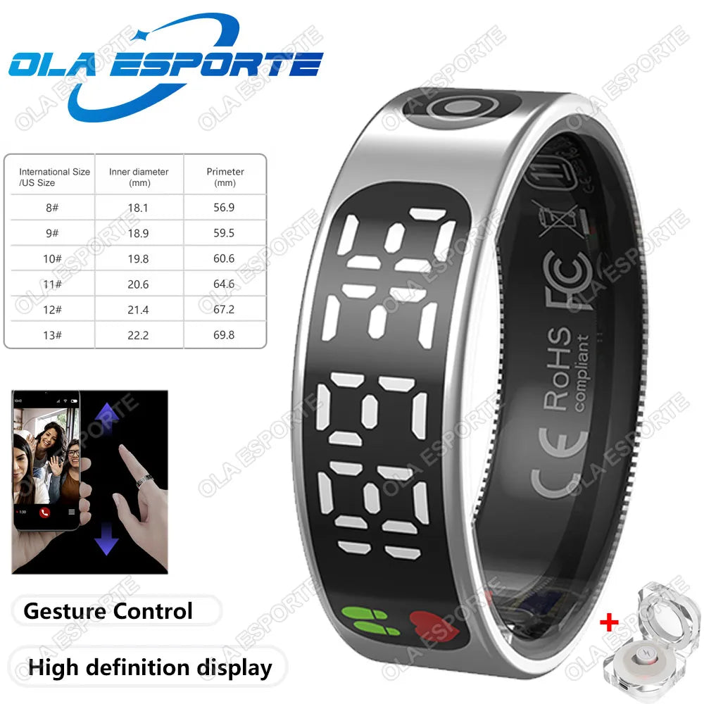 Smart Ring with Display, Health Monitor & Waterproof Features for Xiaomi & Samsung