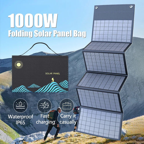 1000W Portable Folding Solar Charger Bag - USB & DC Output for Outdoor Power