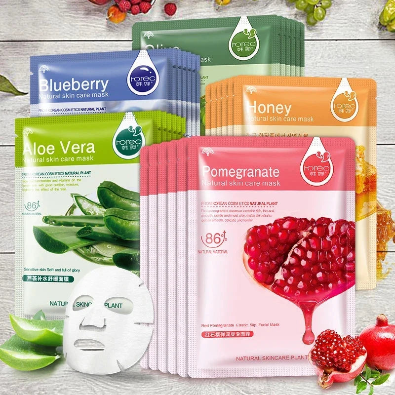 30pcs Natural Plant Facial Masks - Moisturizing, Oil Control & Anti-Aging