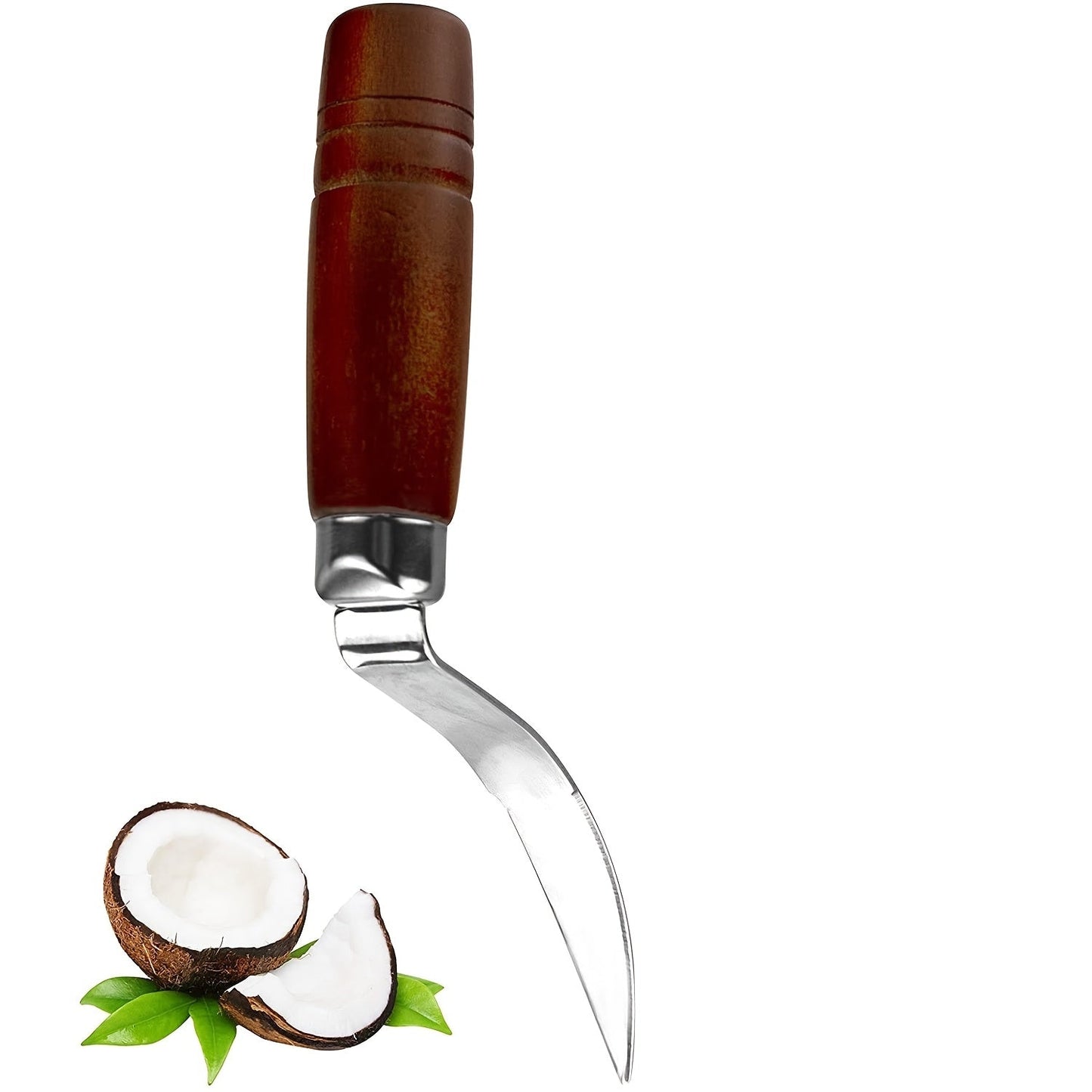 Coconut Opener Tool Set - Stainless Steel Coconut Scraper & Punch with Wooden Handle