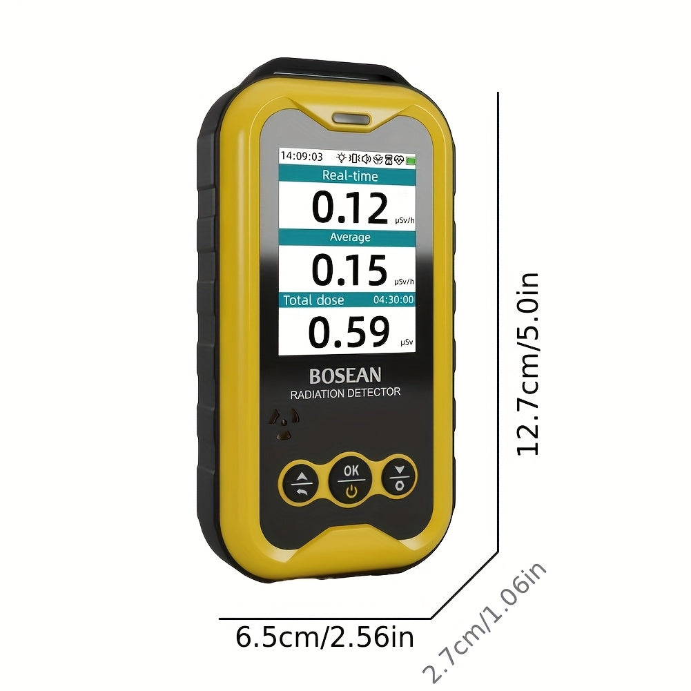 Portable Geiger Counter Nuclear Radiation Detector – LCD Backlight, Sound & Vibration Alarms, Battery/USB Powered, Environmental Safety