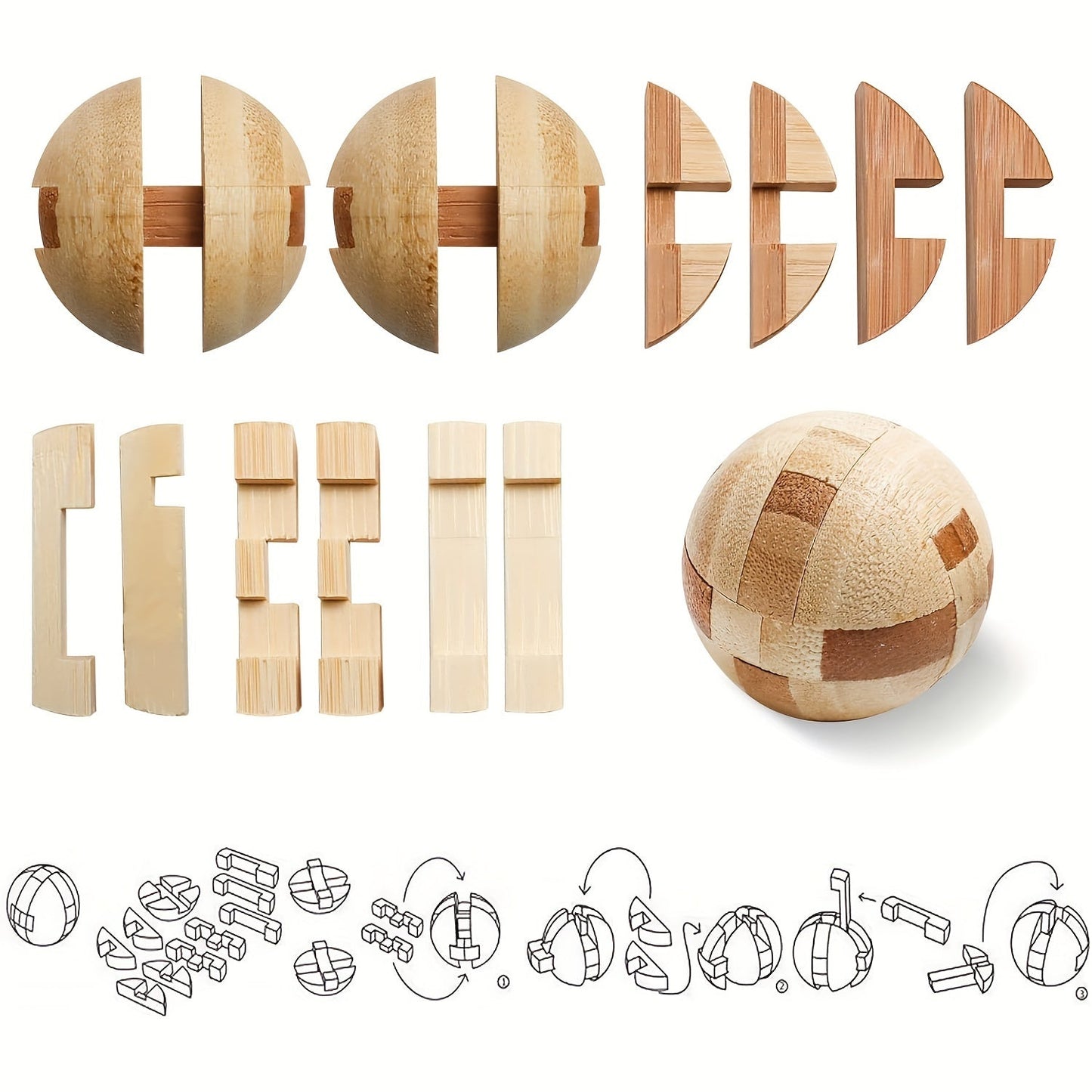 4pcs Wooden 3D Puzzle Brain Teasers | Logic Games for Teens & Adults