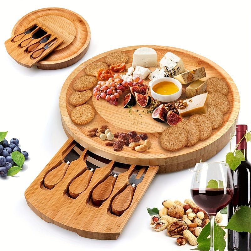 Premium Bamboo Cheese Board Set with Knives - Perfect for Holiday Entertaining and Gift-Giving