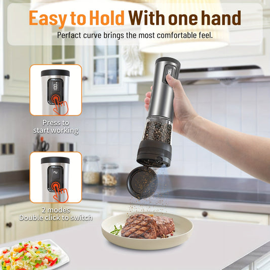 Stainless Steel Electric Pepper Salt Grinder Set with LED, USB Charging